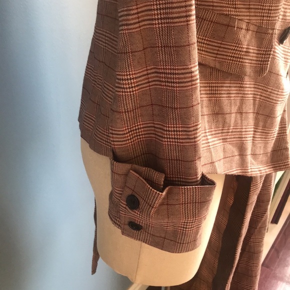 CBR brown plaid off shoulder asymmetric button front fall lightweight jacket XL - Picture 9 of 13